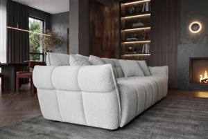CANAPEA LIVING CLOUD 260CM, 3 LOCURI, REALIZAT DIN LEMN SI MATERIAL TEXTIL BOUCLE, CULOARE GRI - Img 6
