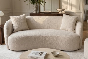 CANAPEA LIVING SEMIROTUNDA ELEMENTS, 180CM, 2 LOCURI, DIN LEMN SI MATERIAL BOUCLE, CULOARE BEJ, INVICTA INTERIOR - Img 10