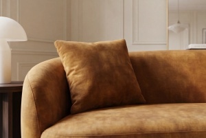 CANAPEA LIVING SEMIROTUNDA ELEMENTS, 180CM, 2 LOCURI, DIN LEMN SI MATERIAL CATIFEA, CULOARE GALBEN MUSTAR, INVICTA INTERIOR - Img 8