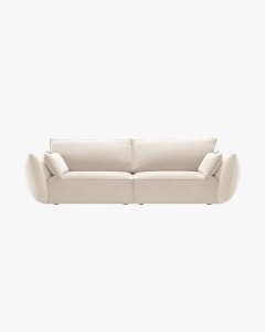 CANAPEA SPATIOASA SI CONFORTABILA KAELLE, CU 3 LOCURI, BEJ DESCHIS, 208 CM, CU TAPITERIE DIN TEXTIL CATIFEA BLUVEL, MICADONI