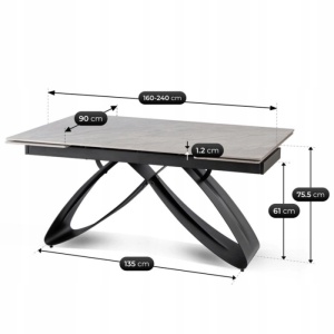 CEL MAI MIC PRET!!!MASA EXTENSIBILA 160-240CM, ARTIM MEBLE, REALIZATA DIN METAL SI CERAMICA, CULOARE MARMURA GRI/NEGRU, STIL MODERN - Img 8