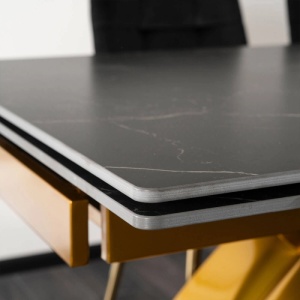 CEL MAI MIC PRET!!!MASA EXTENSIBILA 160-240CM, ARTIM MEBLE, REALIZATA DIN METAL SI CERAMICA, CULOARE MARMURA NEAGRA/AURIU, STIL MODERN - Img 4