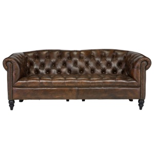 COLTAR CHESTERFIELD 196CM, 3 LOCURI, DIN LEMN SI PIELE NATURALA, CULOARE MARO, ARTIM SELECTION