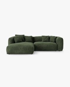 COLTAR CU 2 LOCURI, MARTINA, PE STANGA, 280 CM, VERDE, TAPITAT CU TAPITERIE DIN TEXTIL CATIFEA VOGUE, MICADONI