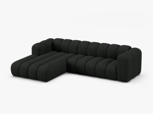 COLTAR CU 4 LOCURI LUPIN 288, PE STANGA, NEGRU, CU TAPITERIE DIN TEXTIL BOUCLE BALOO, MICADONI - Img 2