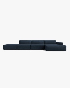 COLTAR CU 5 LOCURI JODIE, PE DREAPTA, 341X162 CM, ALBASTRU INCHIS, TAPITAT CU TAPITERIE DIN TEXTIL BOUCLE BALOO, MICADONI