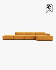 COLTAR CU 5 LOCURI JODIE, PE DREAPTA, 341X162 CM, GALBEN, TAPITAT CU TAPITERIE DIN TEXTIL CATIFEA VENUS, MICADONI