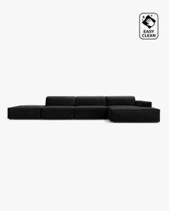 COLTAR CU 5 LOCURI JODIE, PE DREAPTA, 341X162 CM, NEGRU, TAPITAT CU TAPITERIE DIN TEXTIL CATIFEA VENUS, MICADONI