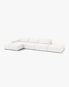 COLTAR CU 5 LOCURI JODIE, PE STANGA, 341X162 CM, ALB, TAPITAT CU TAPITERIE DIN TEXTIL BOUCLE BALOO, MICADONI - Img 2