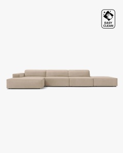 COLTAR CU 5 LOCURI JODIE, PE STANGA, 341X162 CM, BEJ, TAPITAT CU TAPITERIE DIN TEXTIL CATIFEA VENUS, MICADONI
