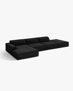 COLTAR CU 5 LOCURI JODIE, PE STANGA, 341X162 CM, NEGRU, TAPITAT CU TAPITERIE DIN TEXTIL CATIFEA BLUVEL, MICADONI - Img 3