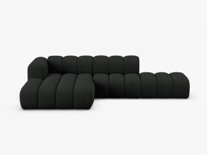 COLTAR CU 5 LOCURI LUPIN 230, PE STANGA, NEGRU, CU TAPITERIE DIN TEXTIL BOUCLE BALOO, MICADONI