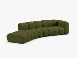 COLTAR CU 5 LOCURI, LUPIN, 335, PE STANGA, VERDE MASLINIU INCHIS, CU TAPITERIE DIN TEXTIL BOUCLE BALOO, MICADONI - Img 2