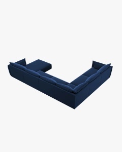 COLTAR CU 8 LOCURI, KAELLE, PE STANGA, 384 CM, ALBASTRU ROYAL, TAPITAT CU TAPITERIE DIN TEXTIL CATIFEA BLUVEL, MICADONI - Img 3