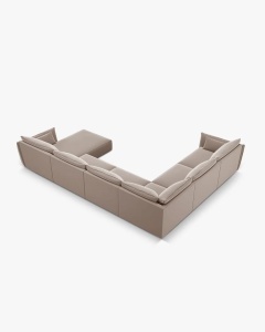 COLTAR CU 8 LOCURI, KAELLE, PE STANGA, 384 CM, CAPPUCCINO, TAPITAT CU TAPITERIE DIN TEXTIL CATIFEA BLUVEL, MICADONI - Img 3