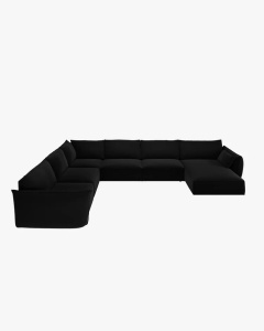 COLTAR CU 8 LOCURI, KAELLE, PE STANGA, 384 CM, NEGRU, TAPITAT CU TAPITERIE DIN TEXTIL CATIFEA BLUVEL, MICADONI