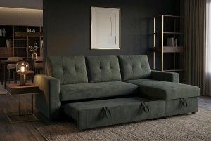 COLTAR CU SPATIU DE DEPOZITARE, APARTMENT 205CM, 3 LOCURI, REALIZAT DIN MATERIAL CATIFEA RAIAT, DE CULOARE VERDE, ARTIM GROUP - Img 9