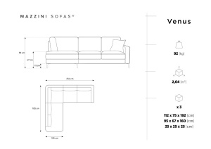 COLTAR ELEGANT STANGA 254CM, VENUS 5 LOCURI, DIVERSE CULORI, MATERIAL CATIFEA, ARTIM GROUP COLLECTION - Img 5