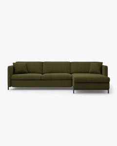 COLTAR EXTENSIBIL GLORIA, VERDE, PE DREAPTA, 266 CM, TAPITAT CU TAPITERIE DIN TEXTIL STRUCTURAT BJORN, MICADONI
