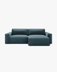 COLTAR EXTENSIBIL VICTOR, PE DREAPTA, ALBASTRU, 246X148 CM, TAPITAT CU TAPITERIE DIN TEXTIL CATIFEA PARIS, MICADONI