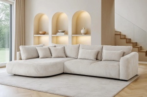 COLTAR FIX IN FORMA DE L STANGA, 300CM, CONFECTIONAT DIN MATERIAL TIP CHENILLE, CREM, JACOBS, STIL MODERN