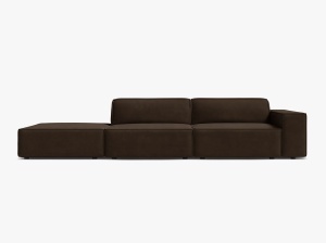 COLTAR JODIE, 262X99 CM, PE DREAPTA, CU 3 LOCURI, MARO INCHIS, TAPITAT CU TAPITERIE DIN TEXTIL CATIFEA BLUVEL, MICADONI