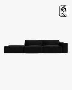 COLTAR JODIE, 262X99 CM, PE STANGA, CU 3 LOCURI, NEGRU, TAPITAT CU TAPITERIE DIN TEXTIL CATIFEA VENUS, MICADONI
