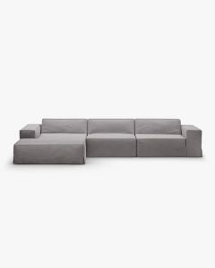 COLTAR JODIE, PE STANGA, 284X162 CM, GRI CALD, TAPITAT CU TAPITERIE DIN TEXTIL STRUCTURAT LINS, MICADONI