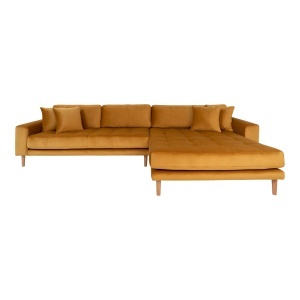 COLTAR LIDO CU 4 PERINI 290CM, DIN LEMN SI TEXTIL- CATIFEA, CULOARE GALBEN MUSTAR, DREAPTA, HOUSE NORDIC