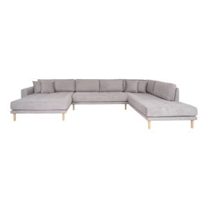 COLTAR LIDO IN FORMA DE U, CU 4 PERINI 370CM, DIN LEMN SI TEXTIL, CULOARE GRI DESCHIS, HOUSE NORDIC