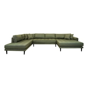 COLTAR LIDO IN FORMA DE U, CU 4 PERINI 370CM, DIN LEMN SI TEXTIL, CULOARE VERDE OLIVE, HOUSE NORDIC