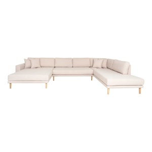 COLTAR LIDO IN FORMA DE U, CU 4 PERINI 370CM, DIN LEMN SI TEXTIL, CULOARE BEJ, HOUSE NORDIC