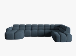 COLTAR LISA, DREAPTA, 7 LOCURI, 387 CM, ALBASTRU INCHIS 77, TAPITERIE DIN STOFA, DESIGN DEOSEBIT - Img 2