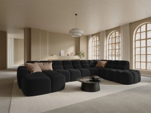 COLTAR LISA, DREAPTA, 7 LOCURI, 387 CM, NEGRU, TAPITERIE DIN CATIFEA, DESIGN DEOSEBIT