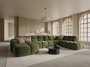 COLTAR LISA, DREAPTA, 7 LOCURI, 387 CM, VERDE OLIVE, TAPITERIE DIN CATIFEA, DESIGN DEOSEBIT