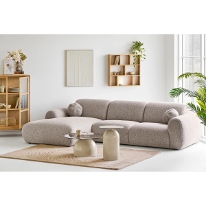 COLTAR LIVING CLYDE 300CM, CU 2 PERINI, DIN LEMN SI TEXTIL, CULOARE GRI NISIPIU, HOUSE NORDIC - Img 2