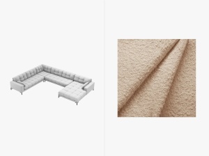 COLTAR MAMAIA, CU 7 LOCURI, PE STANGA, BEJ, CU TAPITERIE DIN TEXTIL BOUCLE BALOO, MICADONI