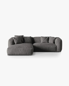 COLTAR MARTINA, GRI, 244 CM, PE STANGA, CU TAPITERIE DIN TEXTIL CATIFEA VOGUE, MICADONI