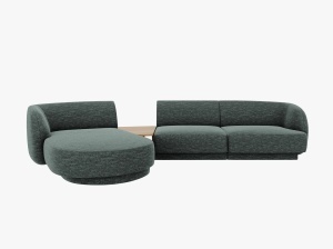 COLTAR MILEY, CU 3 LOCURI, PE STANGA, VERDE PETROL, CU TAPITERIE DIN TEXTIL CHENILLE HAGA, MICADONI