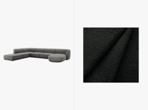COLTAR MILEY, CU 6 LOCURI, PE STANGA, NEGRU, CU TAPITERIE DIN TEXTIL BOUCLE BALOO, MICADONI