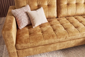 COLTAR MODERN STOCKHOLM 220CM, 3 LOCURI, CU SEZLONG, REALIZAT DIN TEXTIL FOARTE FIN- CATIFEA, CULOARE GALBEN MUSTAR - Img 10
