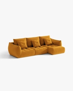 COLTAR MODULAR BLOOM, PE DREAPTA, GALBEN, 327 CM, CU TAPITERIE DIN TEXTIL CATIFEA CASINO, MICADONI - Img 2