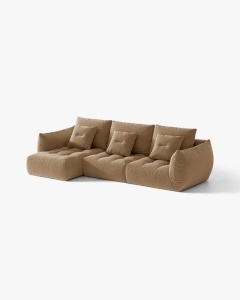 COLTAR MODULAR BLOOM, PE STANGA, BEJ MIGDALA, 327 CM, CU TAPITERIE DIN TEXTIL CATIFEA CASINO, MICADONI - Img 2