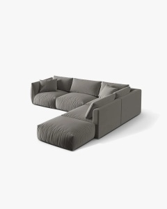 COLTAR MODULAR CHRIS, PE DREAPTA, 290X295, GRI, CU TAPITERIE DIN TEXTIL CATIFEA CASINO, MICADONI - Img 3