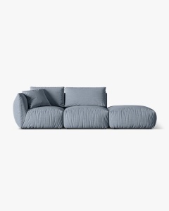 COLTAR MODULAR CHRIS, PE DREAPTA, 315X100, ALBASTRU PAL, CU TAPITERIE DIN TEXTIL STRUCTURAT LINS, MICADONI
