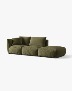 COLTAR MODULAR CHRIS, PE DREAPTA, 315X100, VERDE DESCHIS, CU TAPITERIE DIN TEXTIL CATIFEA CASINO, MICADONI - Img 3