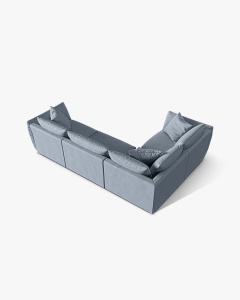 COLTAR MODULAR CHRIS, PE STANGA, 210X295, ALBASTRU PAL, CU TAPITERIE DIN TEXTIL STRUCTURAT LINS, MICADONI - Img 3