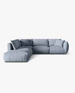 COLTAR MODULAR CHRIS, PE STANGA, 290X295, ALBASTRU PAL, CU TAPITERIE DIN TEXTIL STRUCTURAT LINS, MICADONI