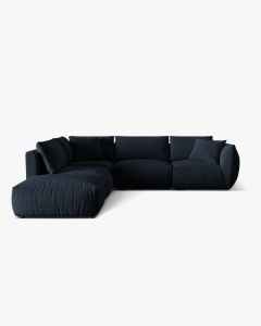 COLTAR MODULAR CHRIS, PE STANGA, 290X295, ALBASTRU ROYAL, CU TAPITERIE DIN TEXTIL CATIFEA CASINO, MICADONI