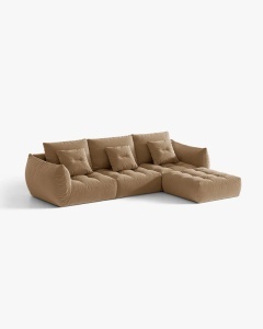 COLTAR MODULAR, CU 2 LOCURI, BLOOM, BEJ MIGDALA, 327 CM, CU TAPITERIE DIN TEXTIL CATIFEA CASINO, MICADONI - Img 2